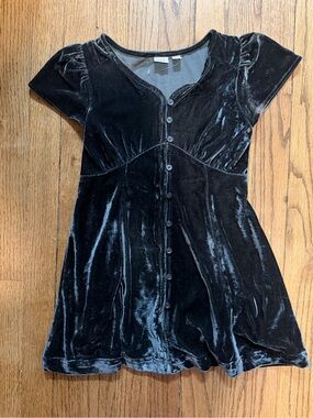 GAP Black Velvet Button-Front Casual Dress